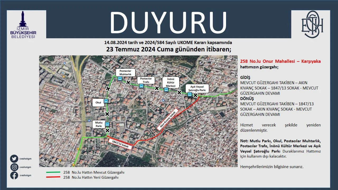 258 No.lu Hat Güzergah Değişikliği