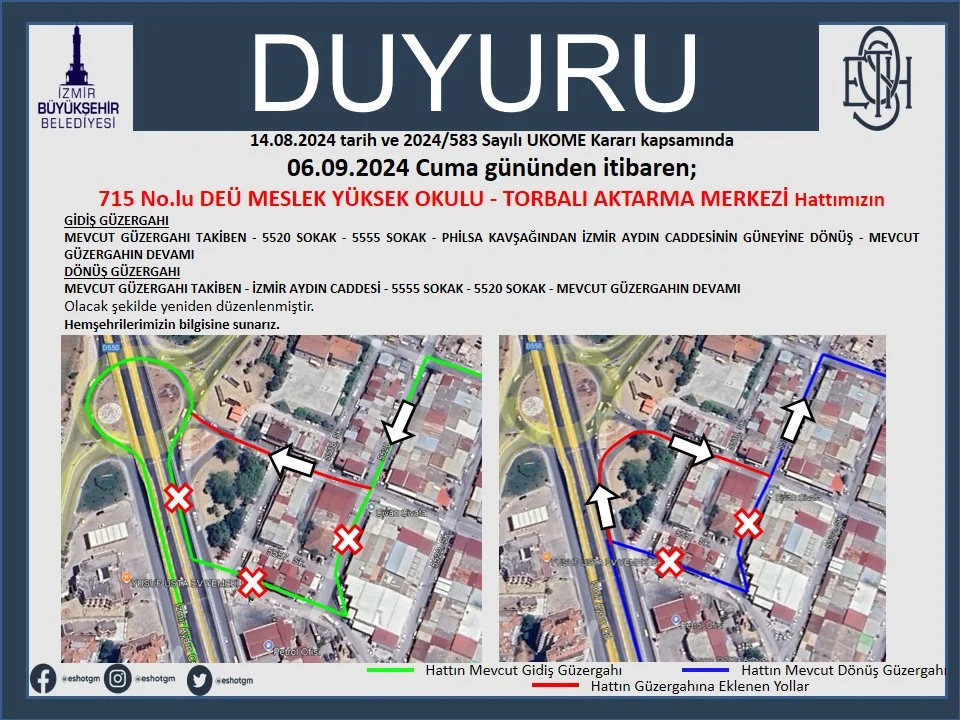 715 No.lu Hat Güzergah Değişikliği