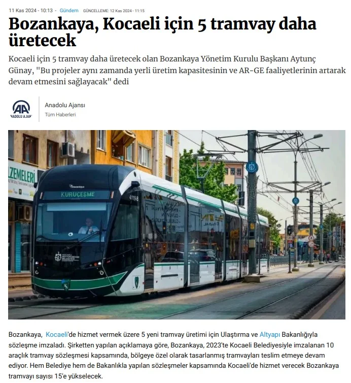 Bozankaya, Kocaeli için 5 tramvay.webp