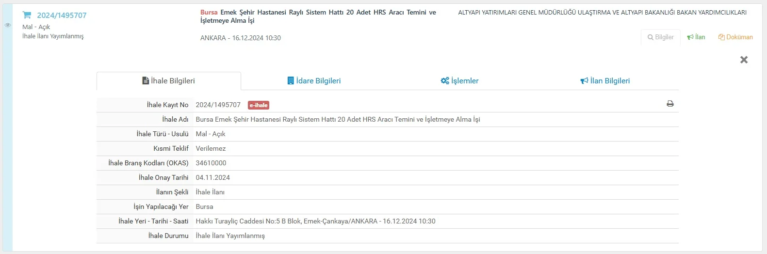 Bursa Emek Şehir Hastanesi Raylı Sistem Hattı 20 Adet HRS Aracı Temini ve İşletmeye Alma İşi.webp