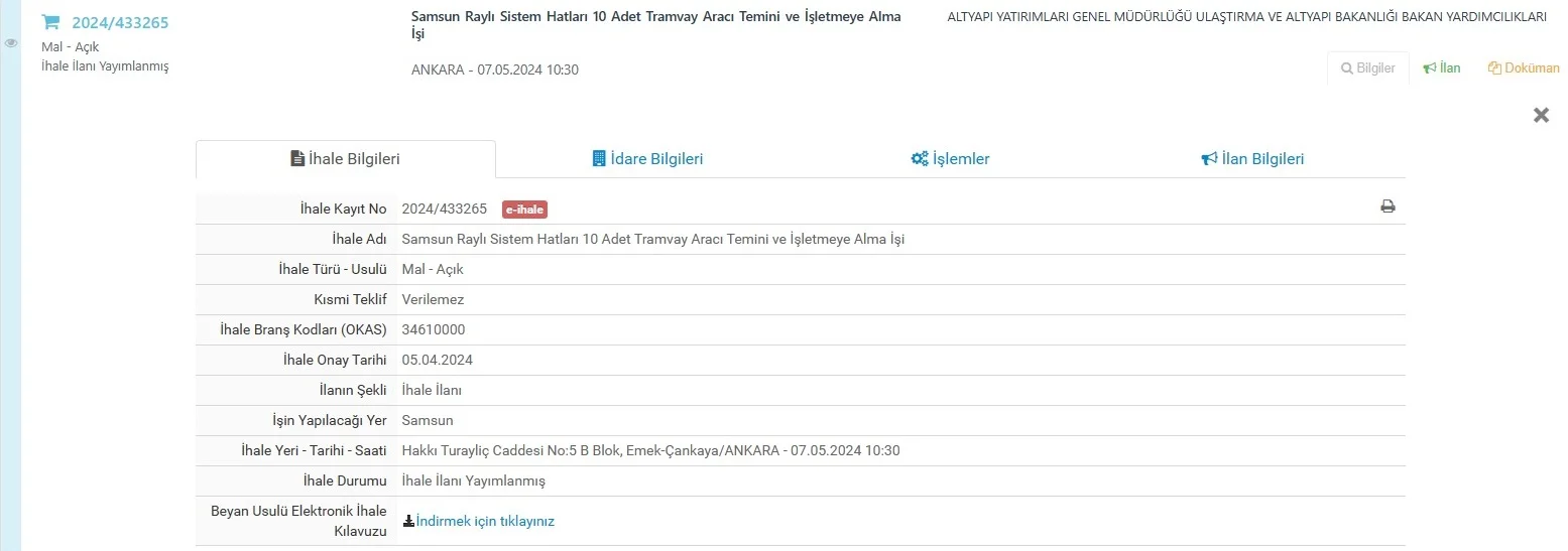 Samsun 10 adet tramvay